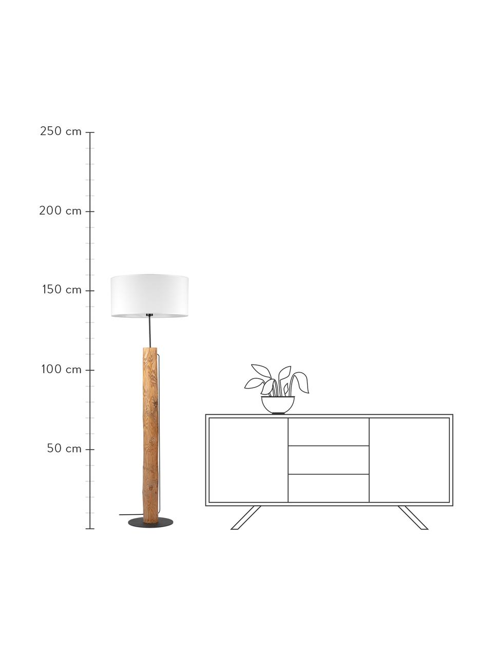 Lámpara de lectura de madera Pino, Pantalla: tela, Cable: cubierto en tela, Marrón, blanco, Ø 50 x Al 161 cm