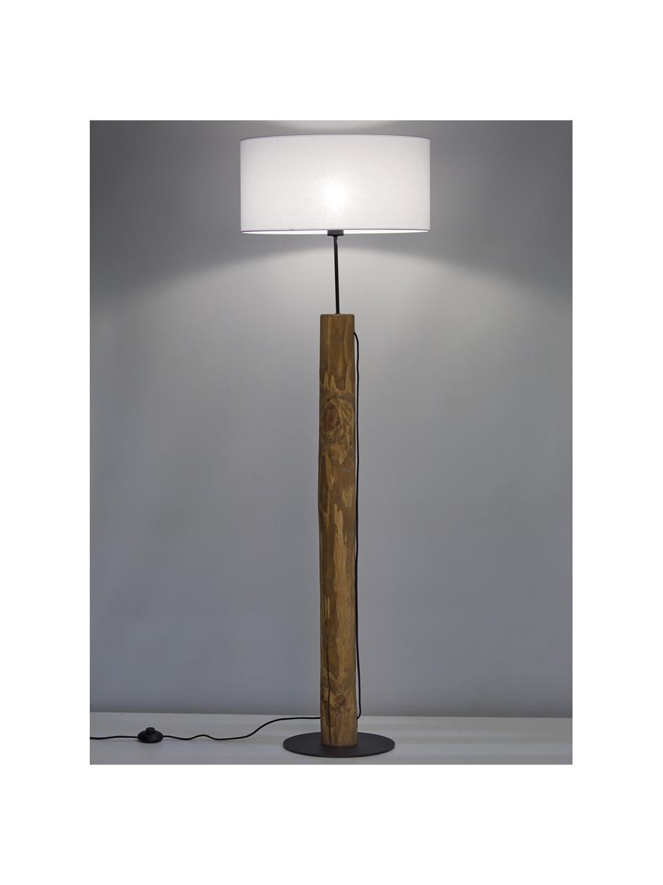 Stehlampe Pino mit Holzfuss, Lampenschirm: Stoff, Braun, Weiss, Ø 50 x H 161 cm