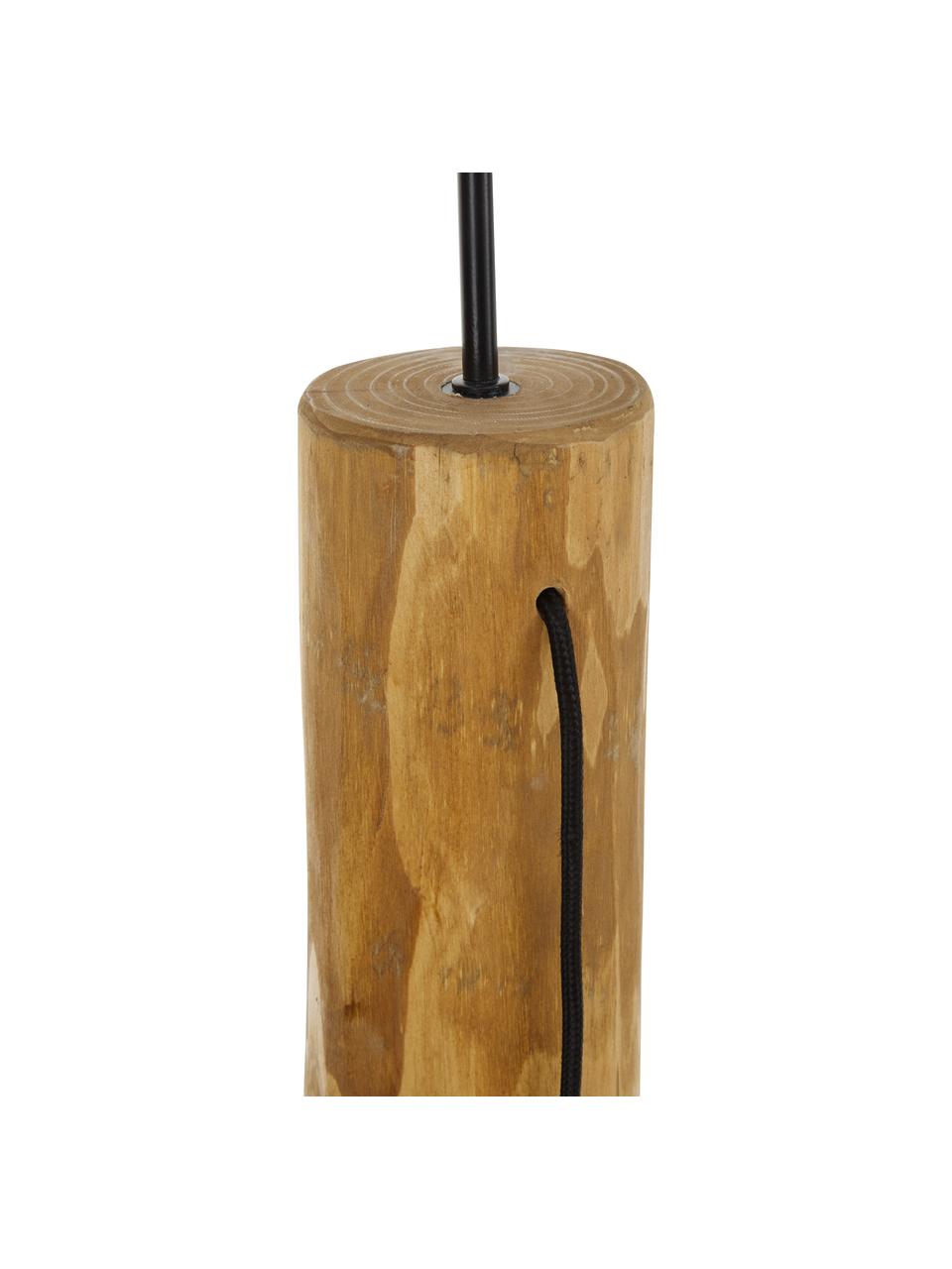 Vloerlamp Pino met houten voet, Lampenkap: stof, Lampvoet: grenenhout, gebeitst, Bruin, wit, Ø 50 x H 161 cm