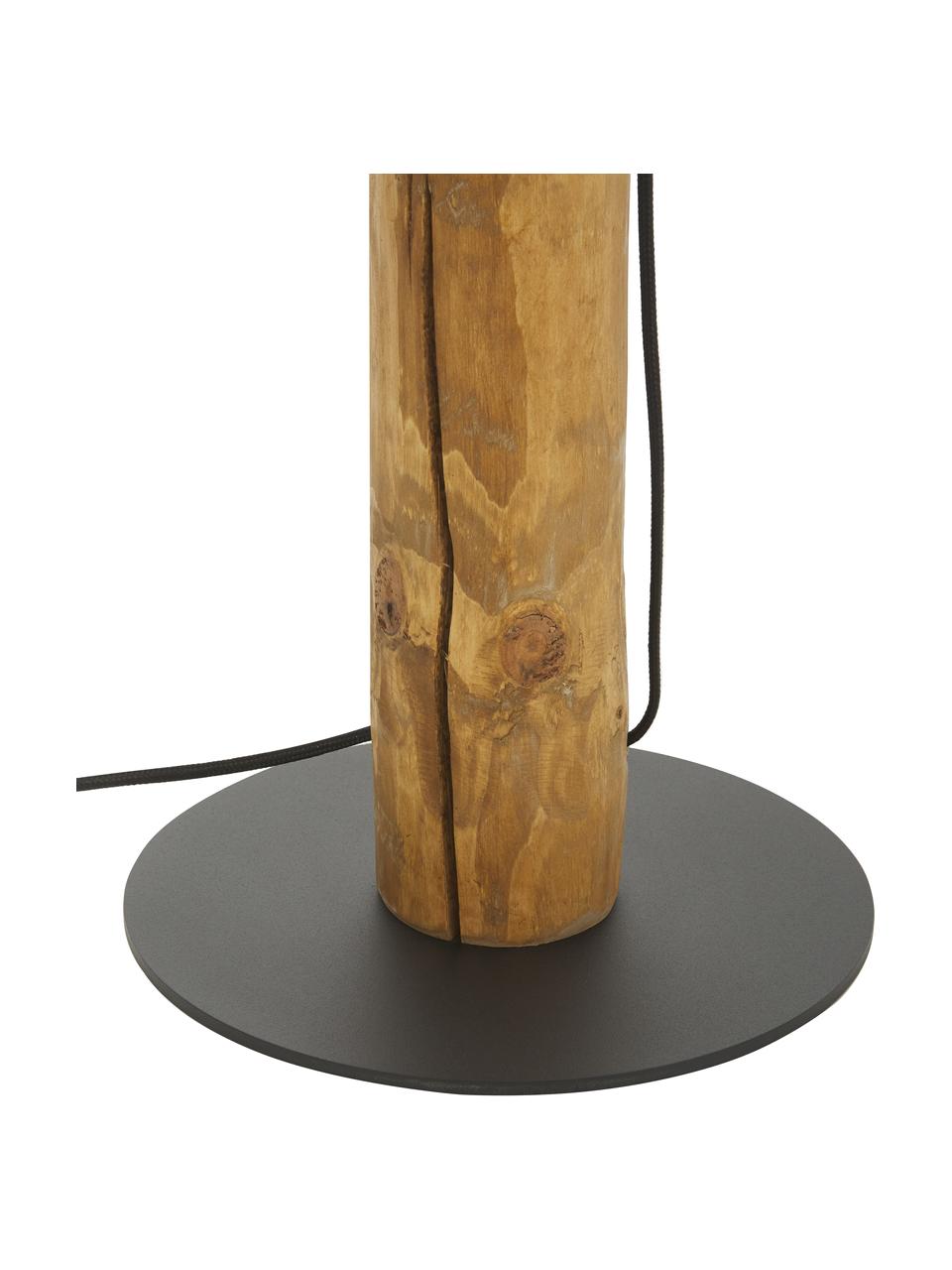 Vloerlamp Pino met houten voet, Lampenkap: stof, Lampvoet: grenenhout, gebeitst, Bruin, wit, Ø 50 x H 161 cm