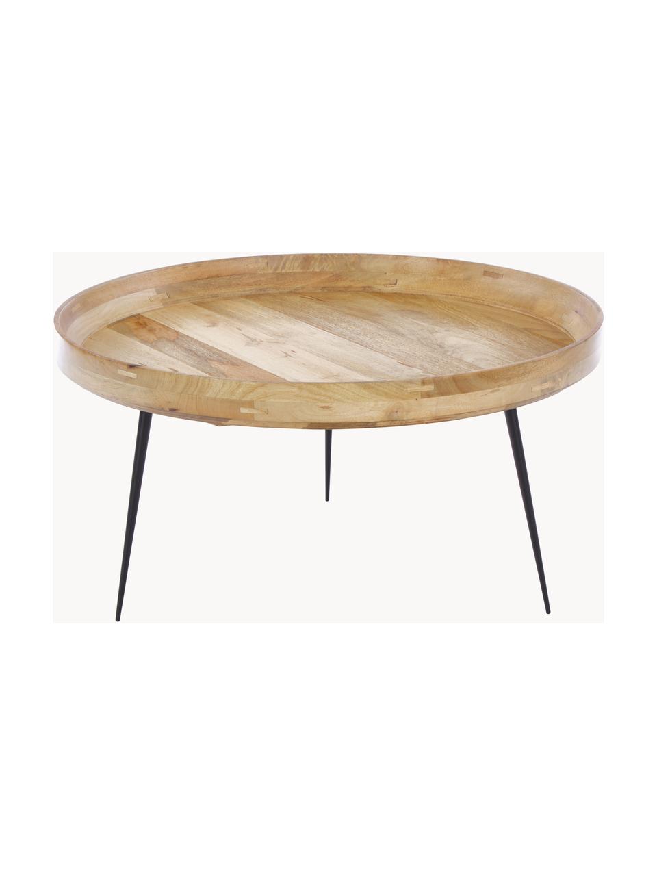 Ronde salontafel Bowl van mangohout, Tafelblad: mangohout, gelakt, Poten: gepoedercoat staal, Mangohout, licht gelakt, Ø 75 x H 38 cm