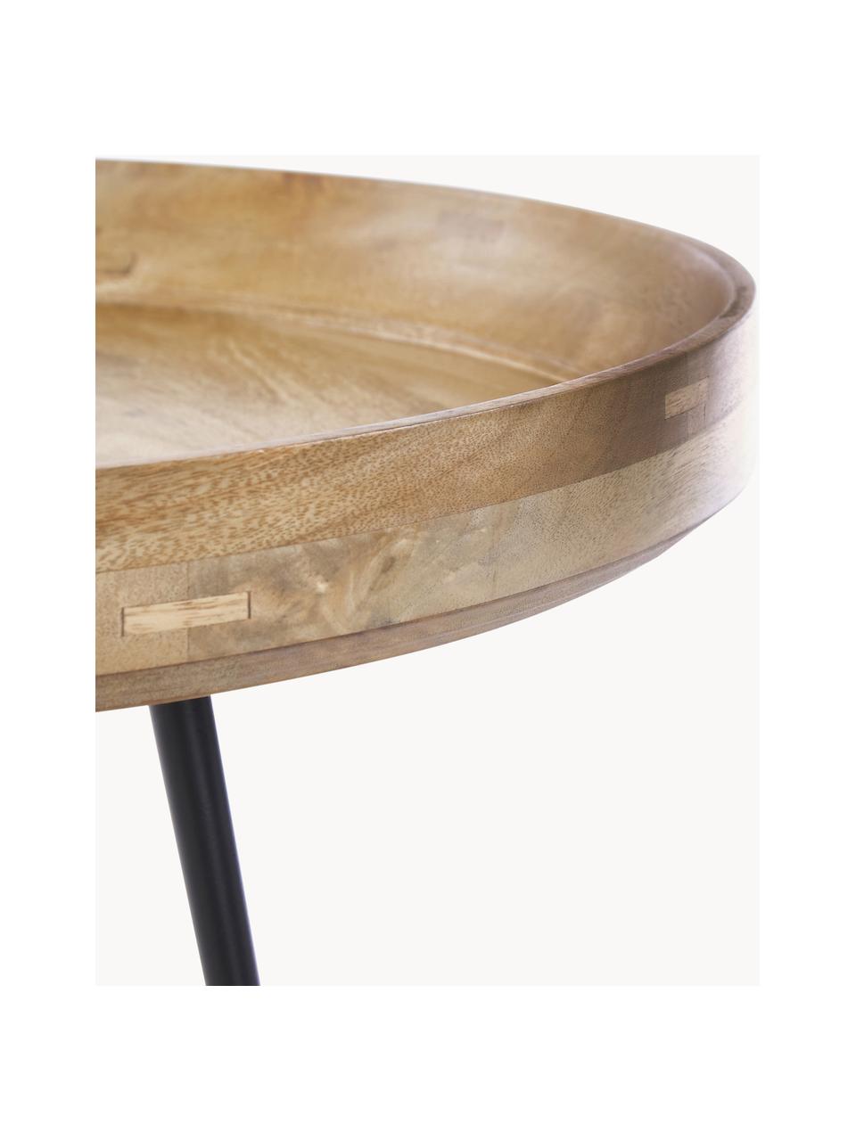 Tavolino rotondo in legno di mango Bowl, Piano del tavolo: legno di mango laccato, Gambe: acciaio verniciato a polv, Legno di mango laccato chiaro, Ø 75 x Alt. 38 cm