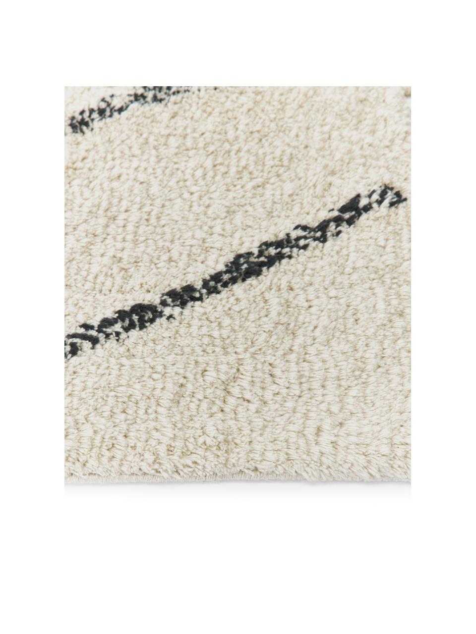 Tapis d'entrée en coton à franges, tufté main Bina, 100 % coton, Beige, noir, larg. 80 x long. 150 cm (taille XS)
