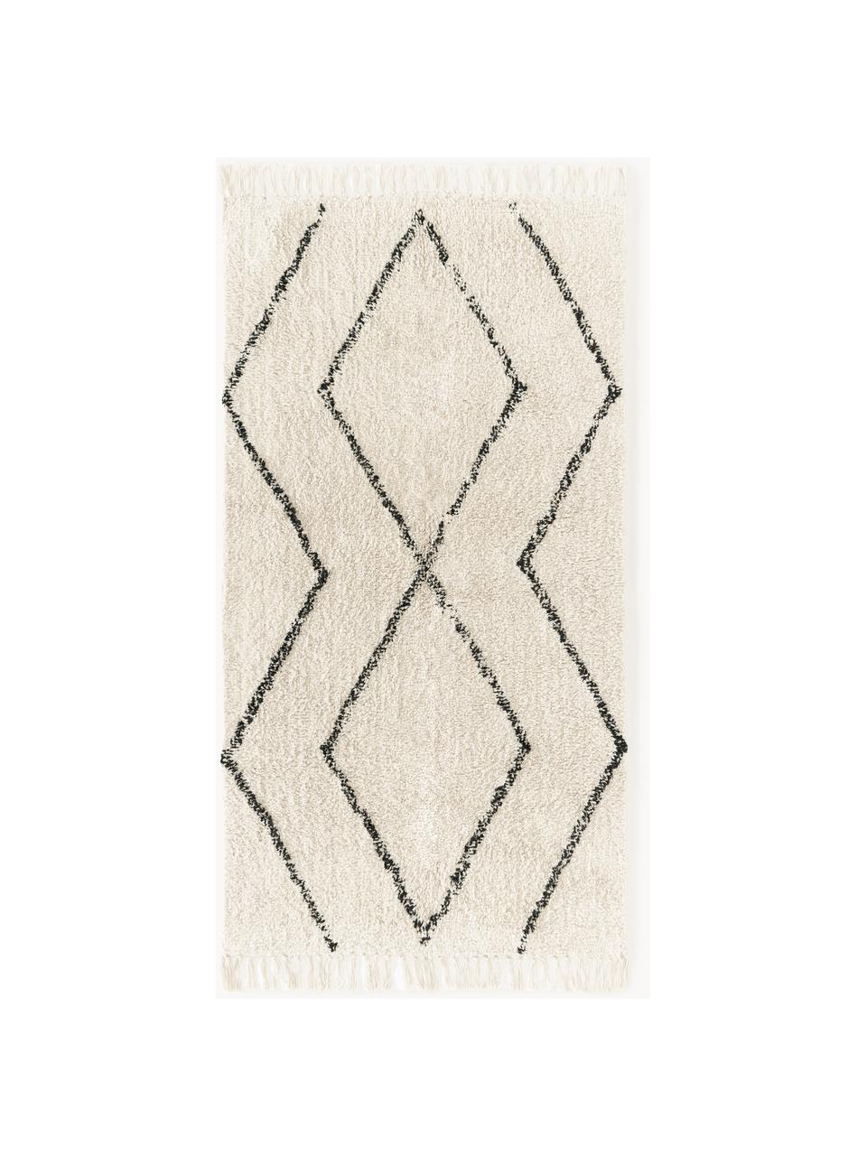 Tapis d'entrée en coton à franges, tufté main Bina, 100 % coton

Le matériau est certifié STANDARD 100 OEKO-TEX®, 21.HIN.90042, HOHENSTEIN HTTI, Beige, noir, larg. 80 x long. 150 cm (taille XS)