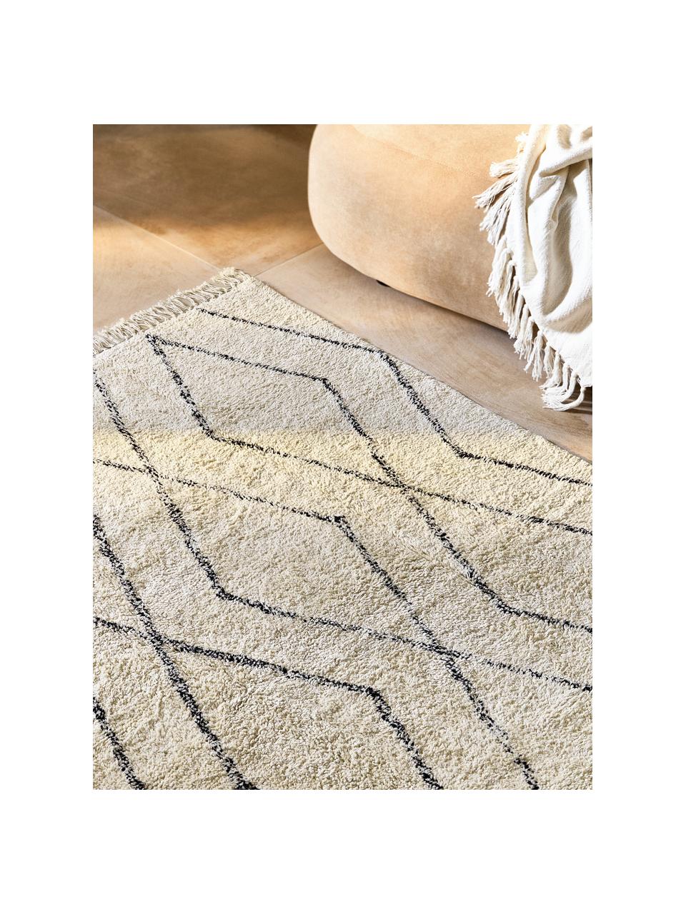 Tapis d'entrée en coton à franges, tufté main Bina, 100 % coton

Le matériau est certifié STANDARD 100 OEKO-TEX®, 21.HIN.90042, HOHENSTEIN HTTI, Beige, noir, larg. 80 x long. 150 cm (taille XS)