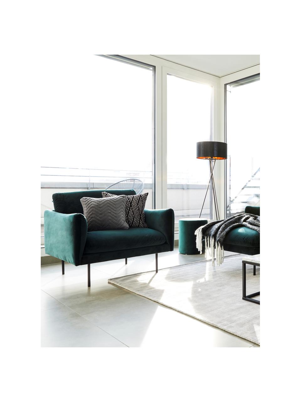 Fluwelen fauteuil Moby met metalen poten, Bekleding: fluweel (hoogwaardig poly, Frame: massief grenenhout, FSC-g, Poten: gepoedercoat metaal, Fluweel donkergroen, B 90 x D 90 cm
