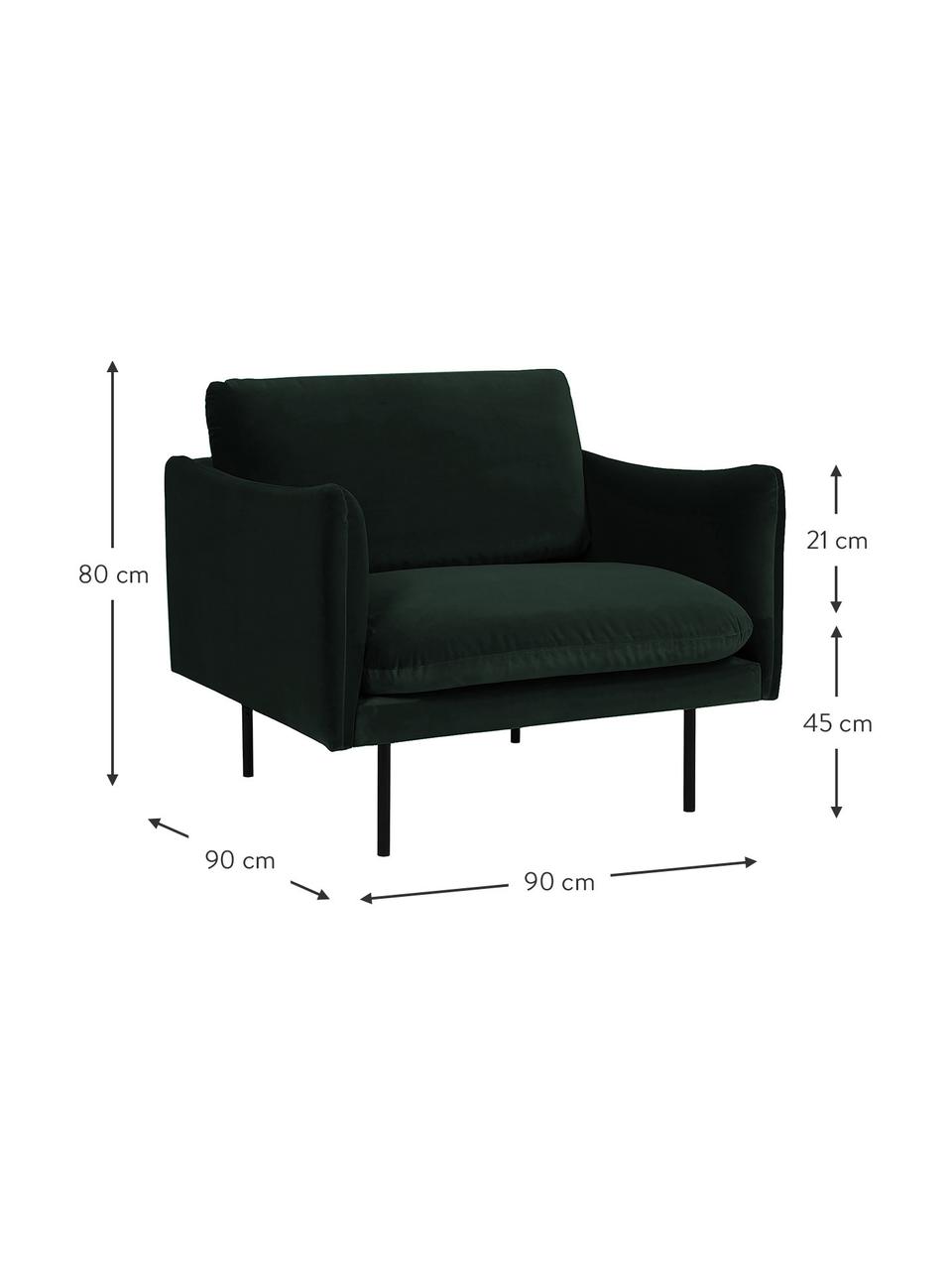 Fluwelen fauteuil Moby met metalen poten, Bekleding: fluweel (hoogwaardig poly, Frame: massief grenenhout, FSC-g, Poten: gepoedercoat metaal, Fluweel donkergroen, B 90 x D 90 cm