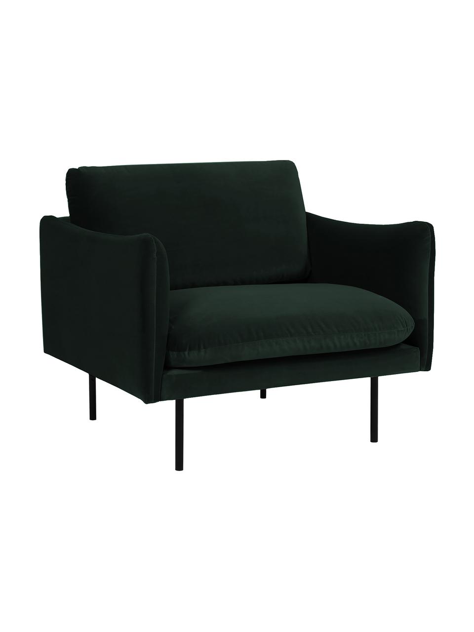 Poltrona in velluto con piedini in metallo Moby, Rivestimento: velluto (rivestimento in , Struttura: legno di pino massiccio, , Piedini: metallo verniciato a polv, Velluto verde scuro, Larg. 90 x Prof. 90 cm