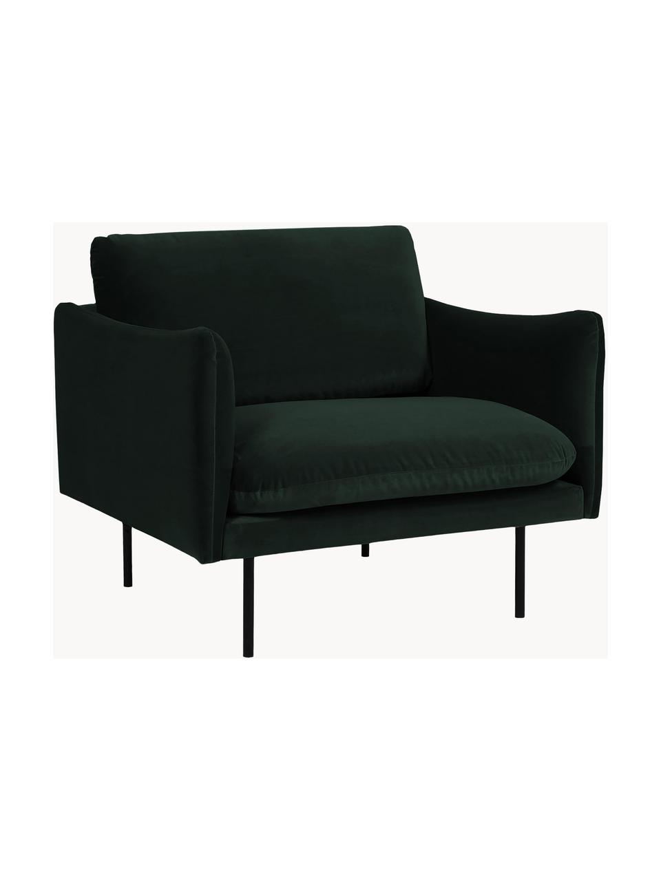 Poltrona in velluto Moby, Rivestimento: velluto (rivestimento in , Struttura: legno di pino massiccio, , Gambe: metallo verniciato a polv, Velluto verde scuro, Larg. 90 x Prof. 90 cm