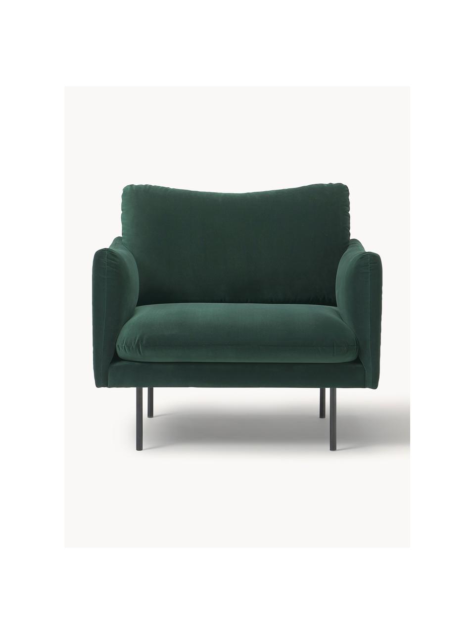 Fluwelen fauteuil Moby, Bekleding: fluweel (hoogwaardig poly, Frame: massief grenenhout, Poten: gepoedercoat metaal Dit p, Fluweel donkergroen, B 90 x D 90 cm