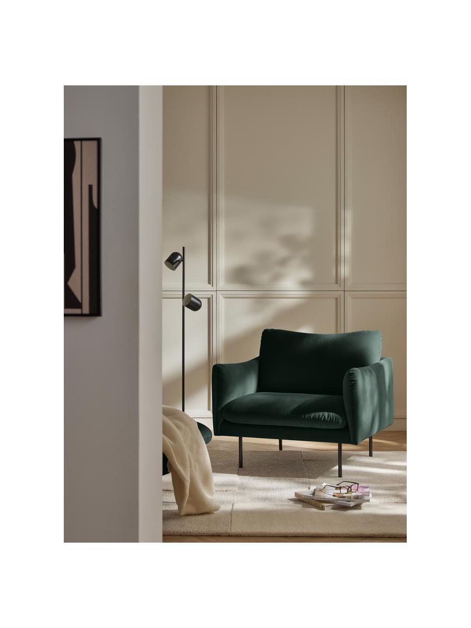 Fluwelen fauteuil Moby, Bekleding: fluweel (hoogwaardig poly, Frame: massief grenenhout, Poten: gepoedercoat metaal Dit p, Fluweel donkergroen, B 90 x D 90 cm