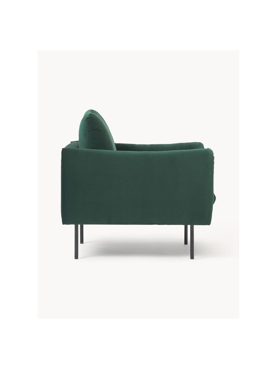 Sillón de terciopelo Moby, Tapizado: terciopelo (poliéster de , Estructura: madera de pino maciza, Patas: metal con pintura en polv, Terciopelo verde oscuro, An 90 x F 90 cm