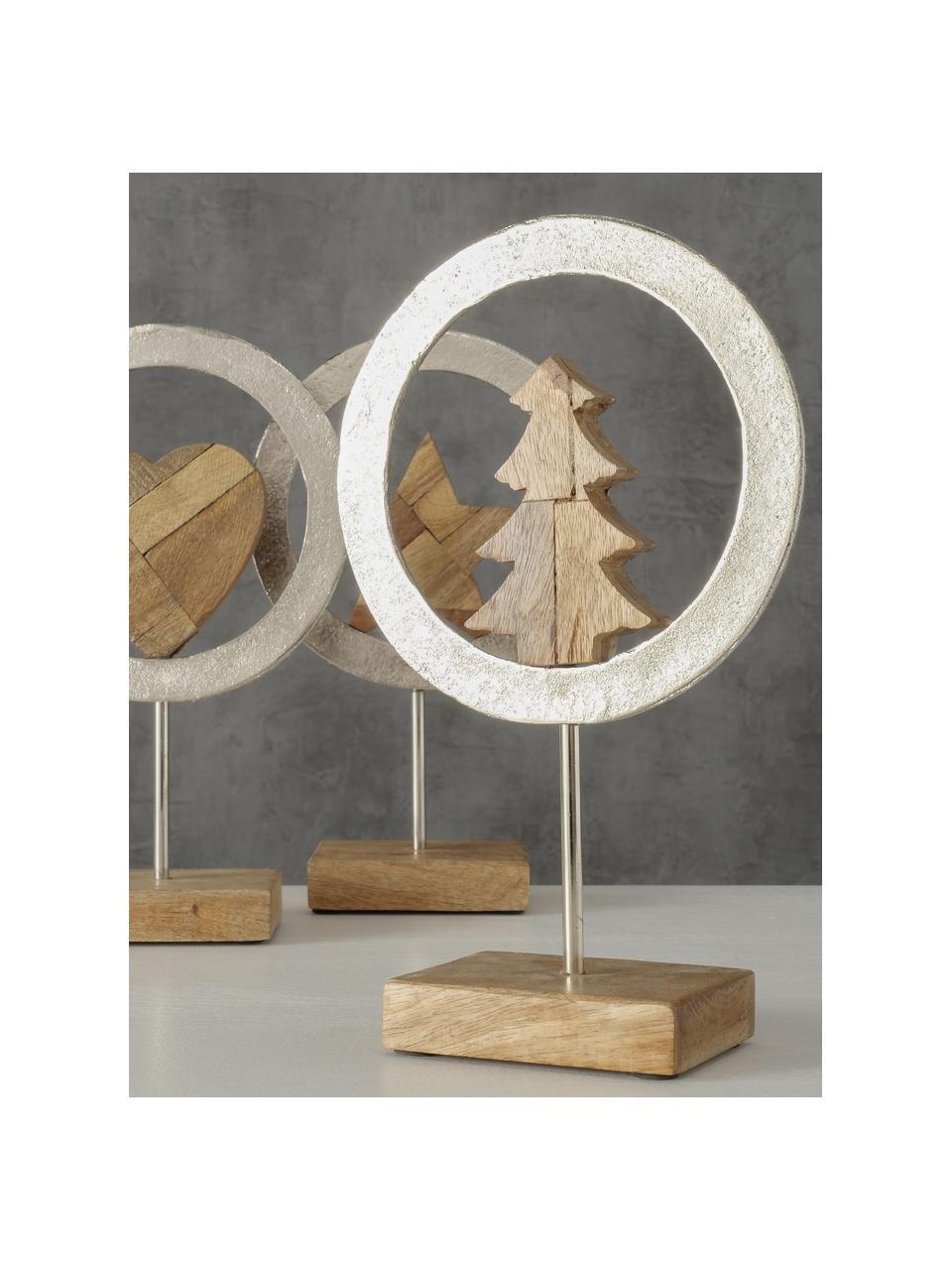 Décoration de Noël en bois Cyresta, 3 élém., Brun, couleur argentée, larg. 17 x haut. 27 cm