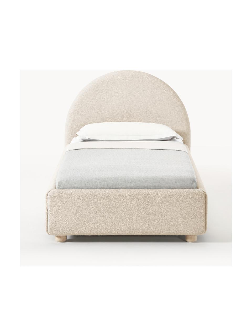 Bouclé eenpersoonsbed Ebba met opbergruimte, Bekleding: 100% polypropyleen Met 90, Frame: massief grenenhout en pla, Poten: massief grenenhout, Bouclé beige, B 90 x L 200 cm