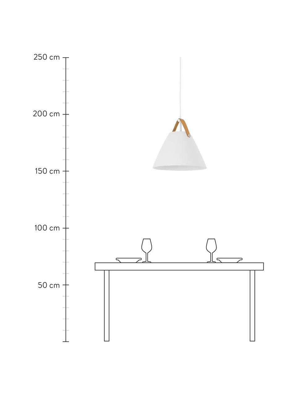 Lampada a sospensione con cinturino in pelle Strap, Paralume: metallo verniciato a polv, Baldacchino: materiale sintetico, Bianco, Ø 48 x Alt. 46 cm