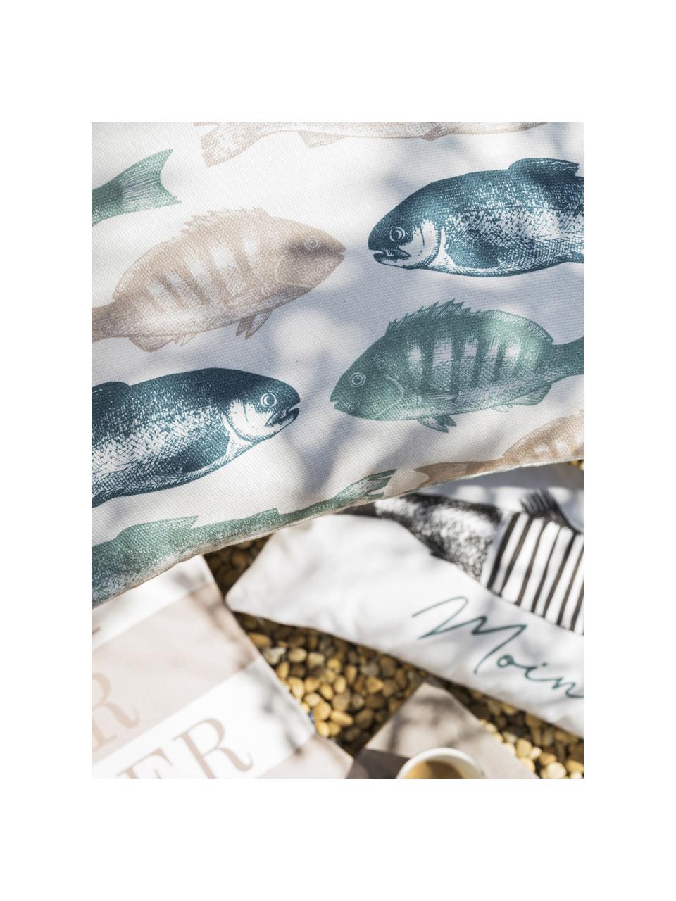 Baumwoll-Kissenhülle Maritim mit Fisch-Motiv, 100% Baumwolle, Beige, Blau, Mintgrün, B 40 x L 40 cm
