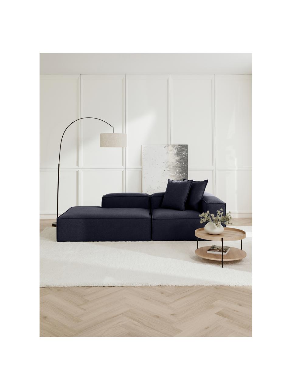 Modulare Ottomane Lennon, Bezug: 100% Polyester Der strapa, Gestell: Massives Kiefernholz, FSC, Füße: Kunststoff, Webstoff Dunkelblau, B 269 x T 119 cm, Rückenlehne rechts