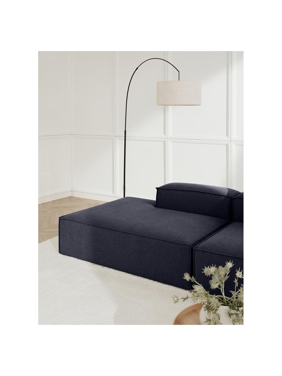 Szezlong modułowy Lennon, Tapicerka: 100% poliester Dzięki tka, Stelaż: lite drewno sosnowe, cert, Nogi: tworzywo sztuczne, Ciemnoniebieska tkanina, S 269 x G 119 cm, oparcie prawostronne