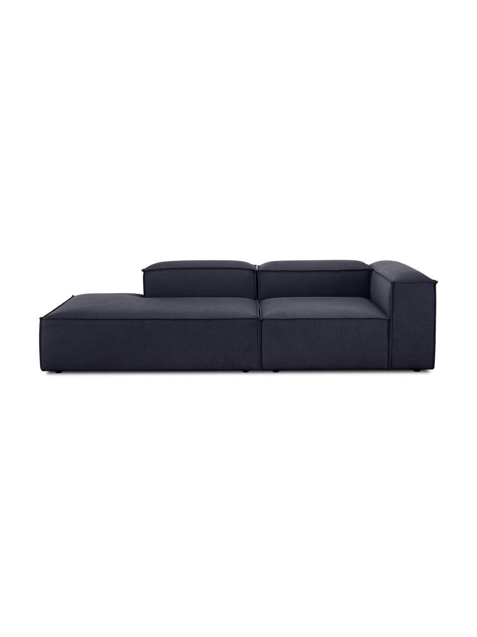 Szezlong modułowy Lennon, Tapicerka: 100% poliester Dzięki tka, Stelaż: lite drewno sosnowe, cert, Nogi: tworzywo sztuczne, Ciemnoniebieska tkanina, S 269 x G 119 cm, oparcie prawostronne