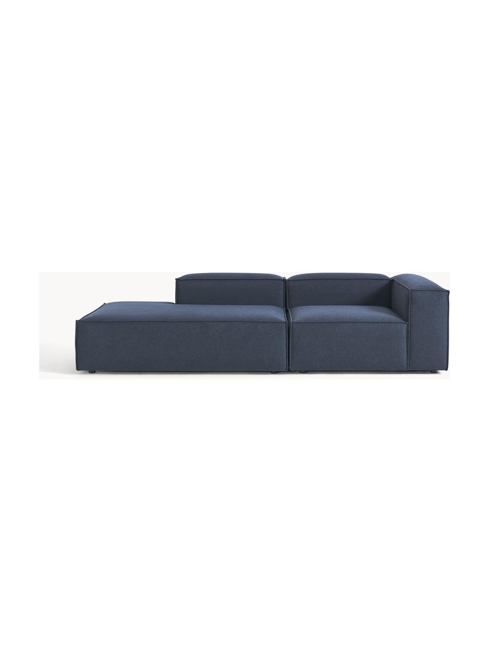 Chaise loungue componibile Lennon, Rivestimento: 100% poliestere Con 115.0, Struttura: legno di pino massiccio, , Piedini: plastica Questo prodotto , Tessuto blu scuro, Larg. 269 x Prof. 119 cm, schienale a destra