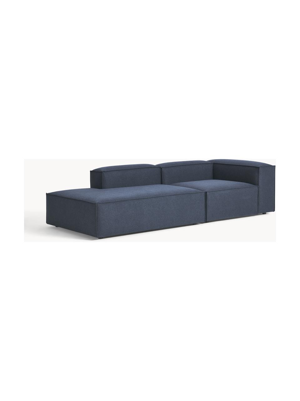 Chaise longue componibile Lennon, Rivestimento: 100% poliestere Con 115.0, Struttura: legno di pino massiccio, , Piedini: plastica Questo prodotto , Tessuto blu scuro, Larg. 269 x Prof. 119 cm, schienale a destra