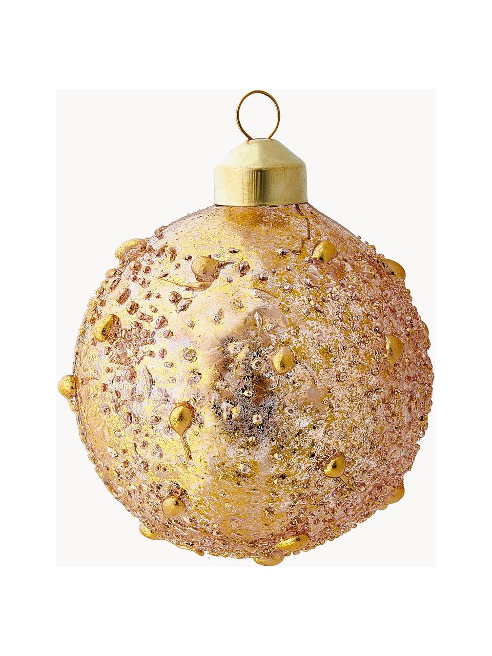 Mondgeblazen kerstballen Glossy, set van 12, Glas, Transparant, iriserend, goudkleurig, Ø 8 cm