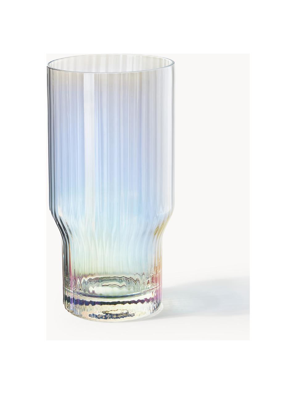 Bicchieri da long drink in vetro millerighe soffiato iridescente Juno 4 pz, Vetro sodico-calcico, Trasparente, Ø 7 x Alt. 14 cm, 380 ml