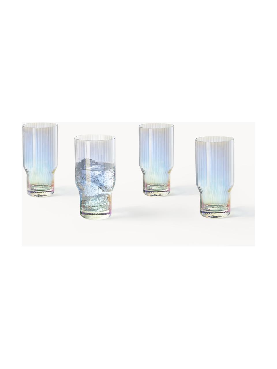 Vasos soplados artesanalmente con relieve Juno, 4 uds., Vidrio sódico-cálcico, Transparente, Ø 7 x Al 14 cm, 380 ml