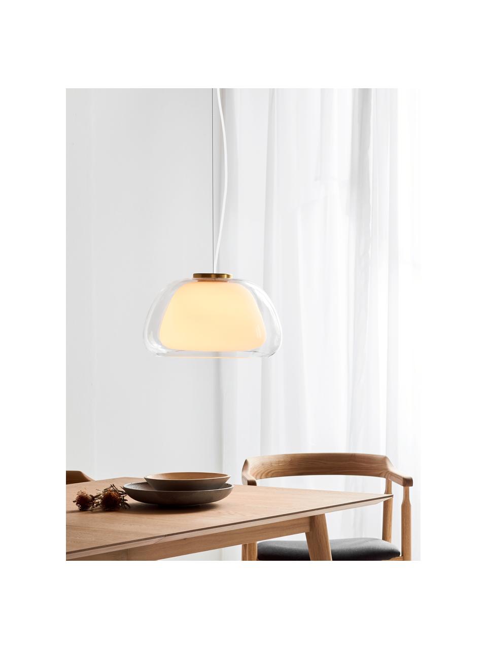 Lampada a sospensione in vetro Jelly, Paralume: vetro, Decorazione: metallo, Trasparente, bianco, Ø 39 x Alt. 23 cm