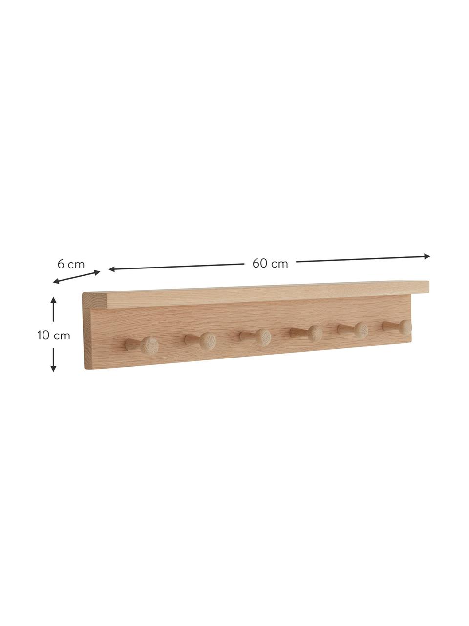 Portemanteau mural bois de chêne Oslo, Bois de chêne, Bois de chêne, larg. 60 x haut. 10 cm