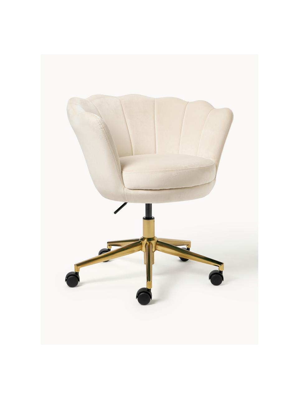 Chaise de bureau en velours avec accoudoirs Oyster, hauteur réglable, Velours beige, larg. 68 x prof. 61 cm