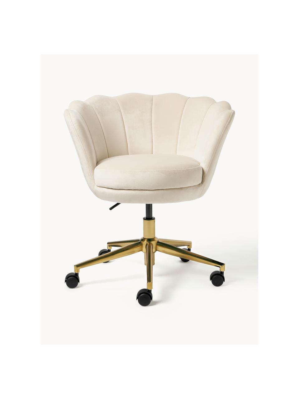 Chaise de bureau en velours avec accoudoirs Oyster, hauteur réglable, Velours beige, larg. 68 x prof. 61 cm
