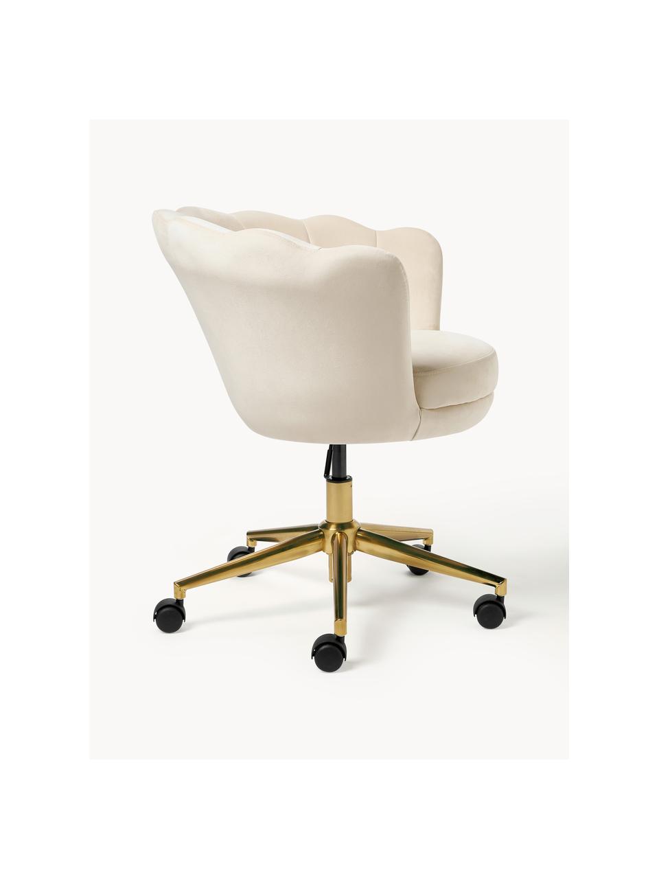 Samt-Schreibtischstuhl Oyster mit Armlehne, höhenverstellbar, Bezug: Samt (100 % Polyester) De, Gestell: Metall, beschichtet, Rollen: Kunststoff, Samt Beige, B 68 x T 61 cm