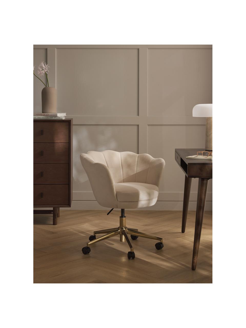 Chaise de bureau en velours avec accoudoirs Oyster, hauteur réglable, Velours beige, larg. 68 x prof. 61 cm