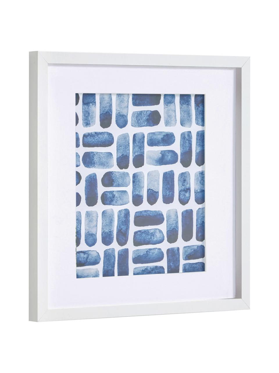 Gerahmter Digitaldruck Kuma, Rahmen: Mitteldichte Holzfaserpla, Bild: Papier, Front: Glas, Weiss, Blau, 40 x 40 cm