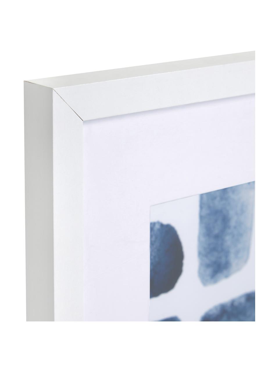 Oprawiony druk cyfrowy Kuma, Biały, niebieski, S 40 x W 40 cm