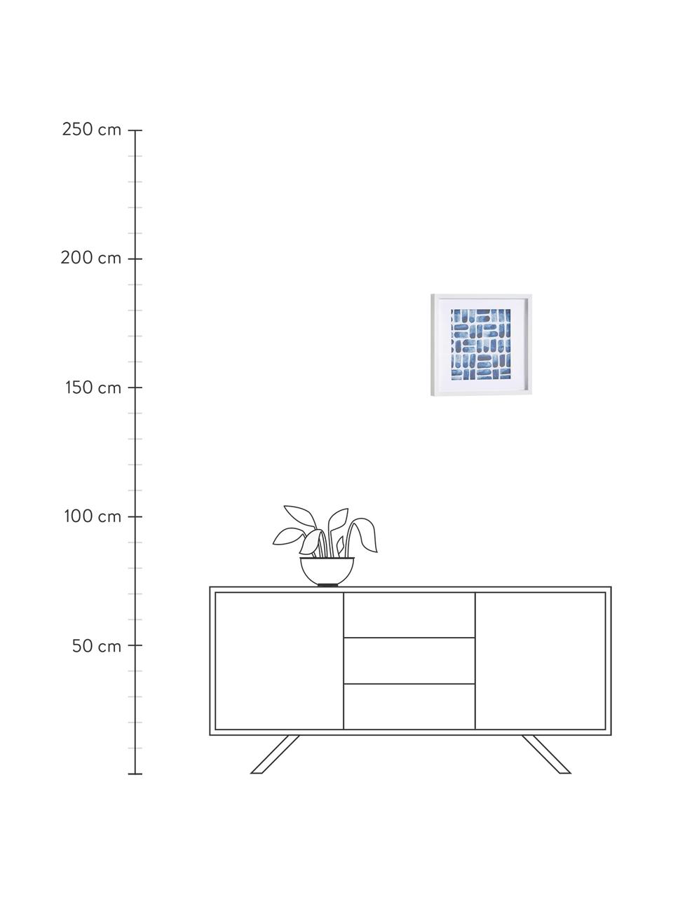 Gerahmter Digitaldruck Kuma, Rahmen: Mitteldichte Holzfaserpla, Bild: Papier, Front: Glas, Weiss, Blau, 40 x 40 cm