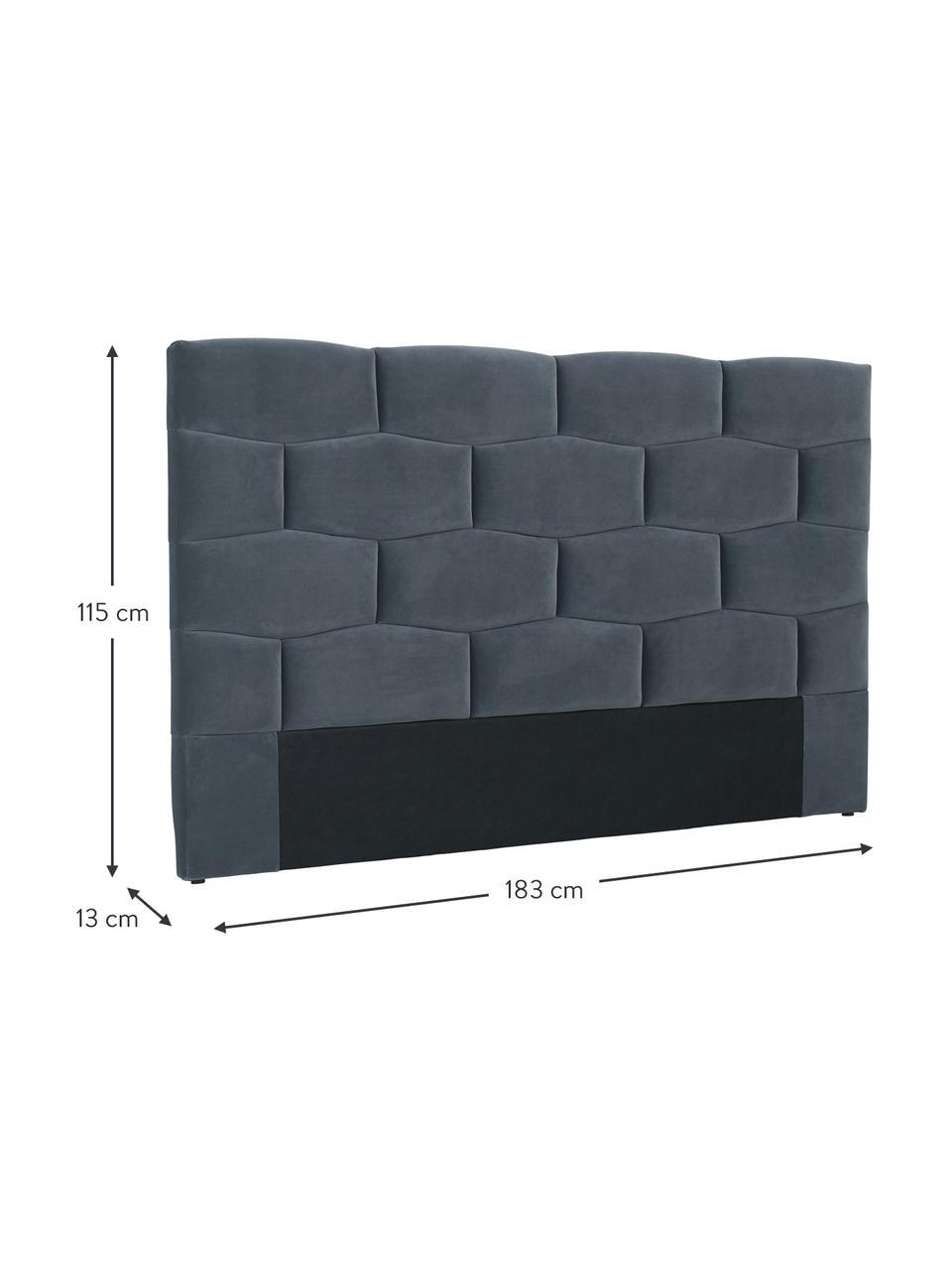 Tête de lit en velours matelassé Teggan, Velours gris-bleu, larg. 183 x haut. 115 cm