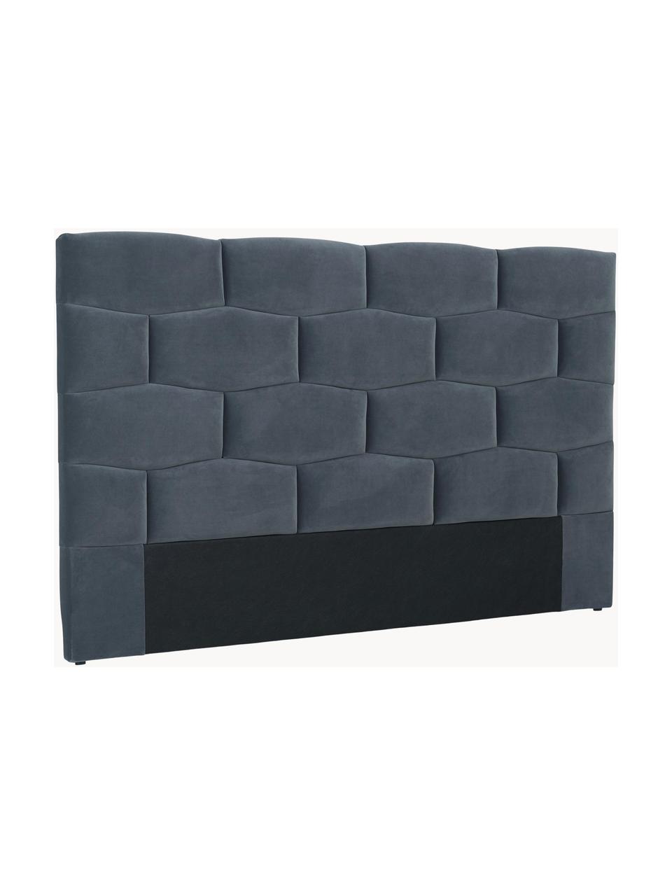 Tête de lit en velours matelassé Teggan, Velours gris-bleu, larg. 183 x haut. 115 cm