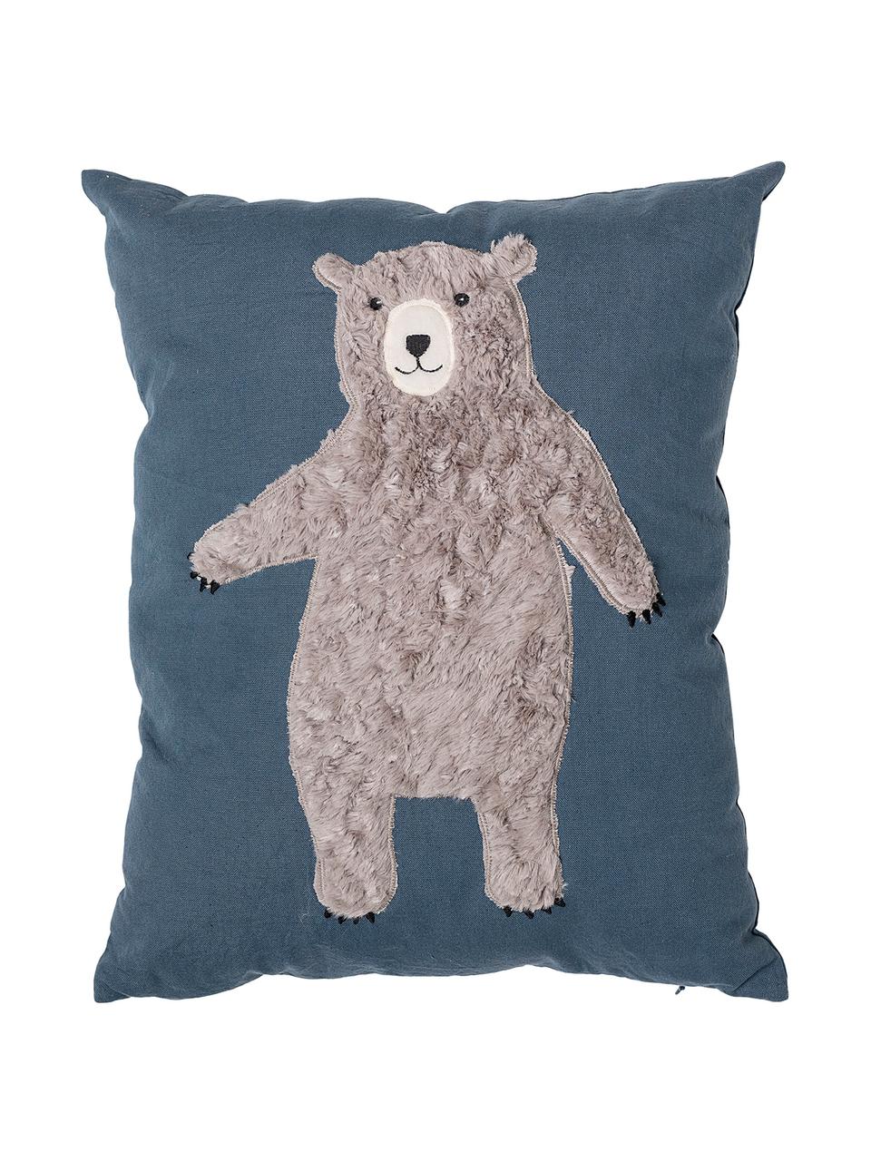 Cuscino imbottito con orso Bear, Rivestimento: 70% cotone, 30% poliester, Blu, marrone, Larg. 40 x Lung. 50 cm