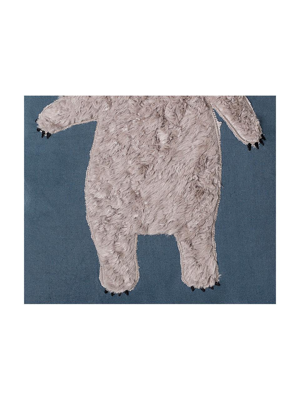 Cuscino imbottito con orso Bear, Rivestimento: 70% cotone, 30% poliester, Blu, marrone, Larg. 40 x Lung. 50 cm