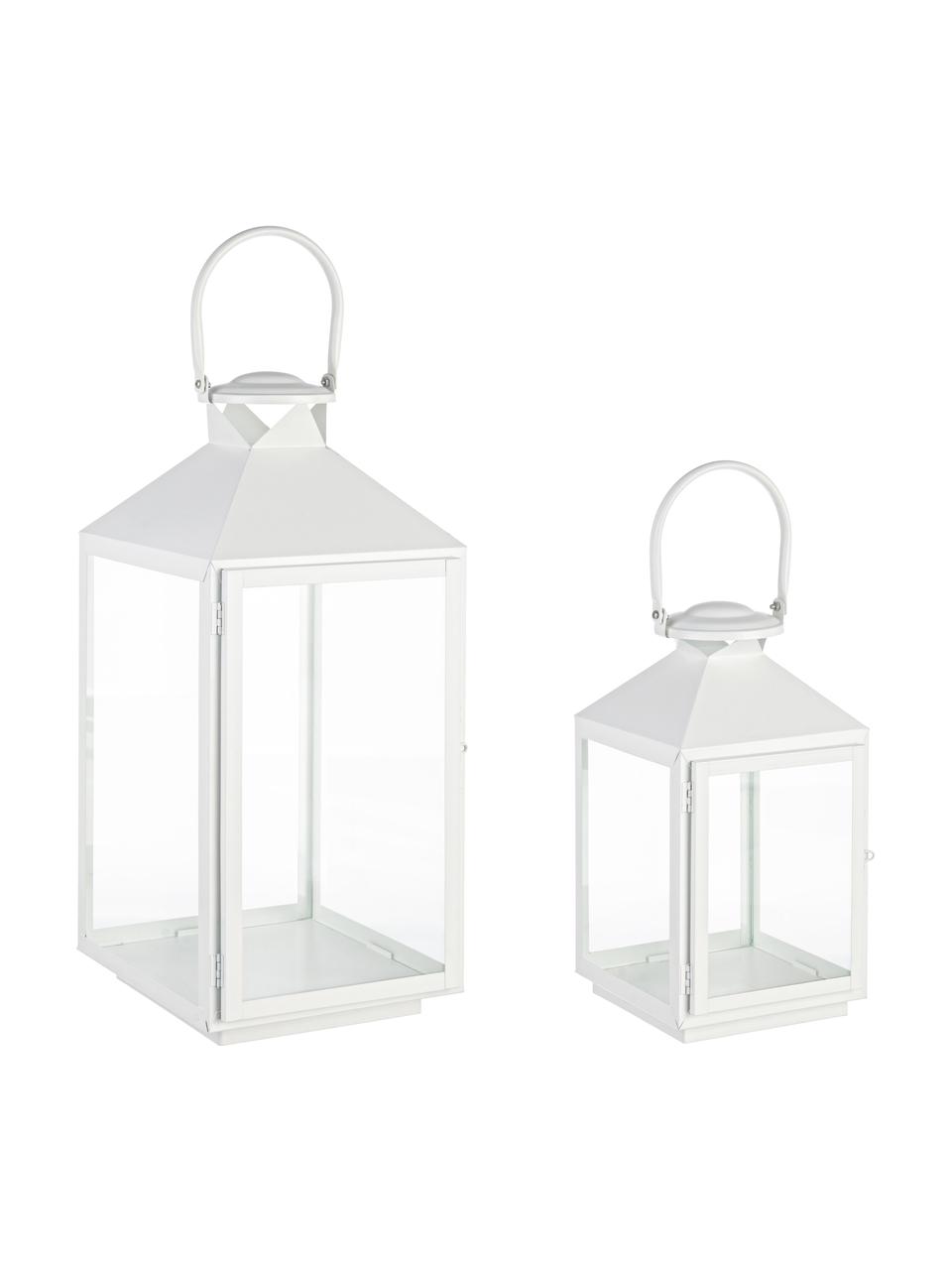 Set 2 lanterne Classy, Struttura: metallo rivestito, Trasparente, bianco, Set in varie misure