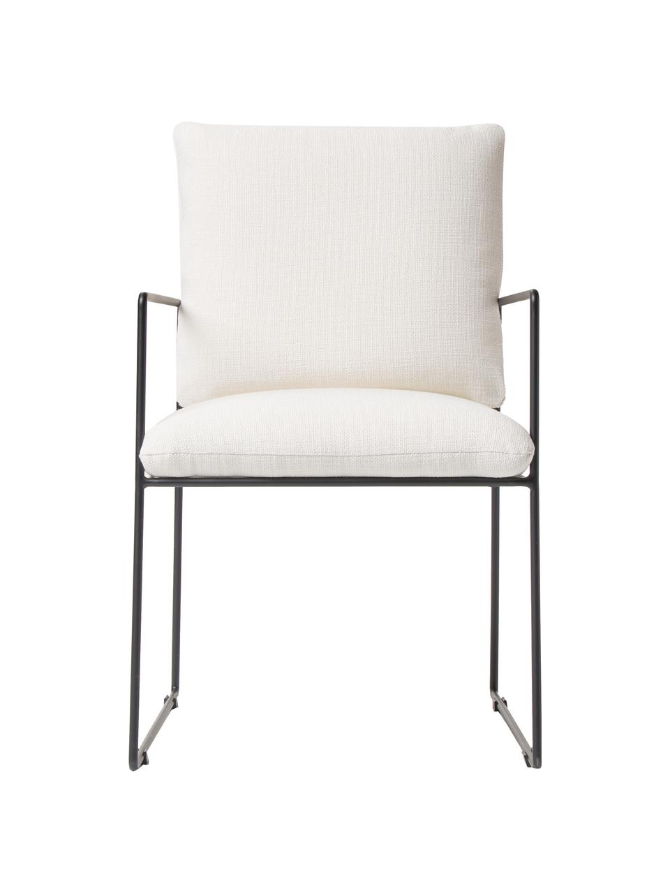 Sedia imbottita con struttura in metallo Wayne, Rivestimento: 97% poliestere 3% lino Co, Tessuto bianco, Larg. 54 x Prof. 52 cm