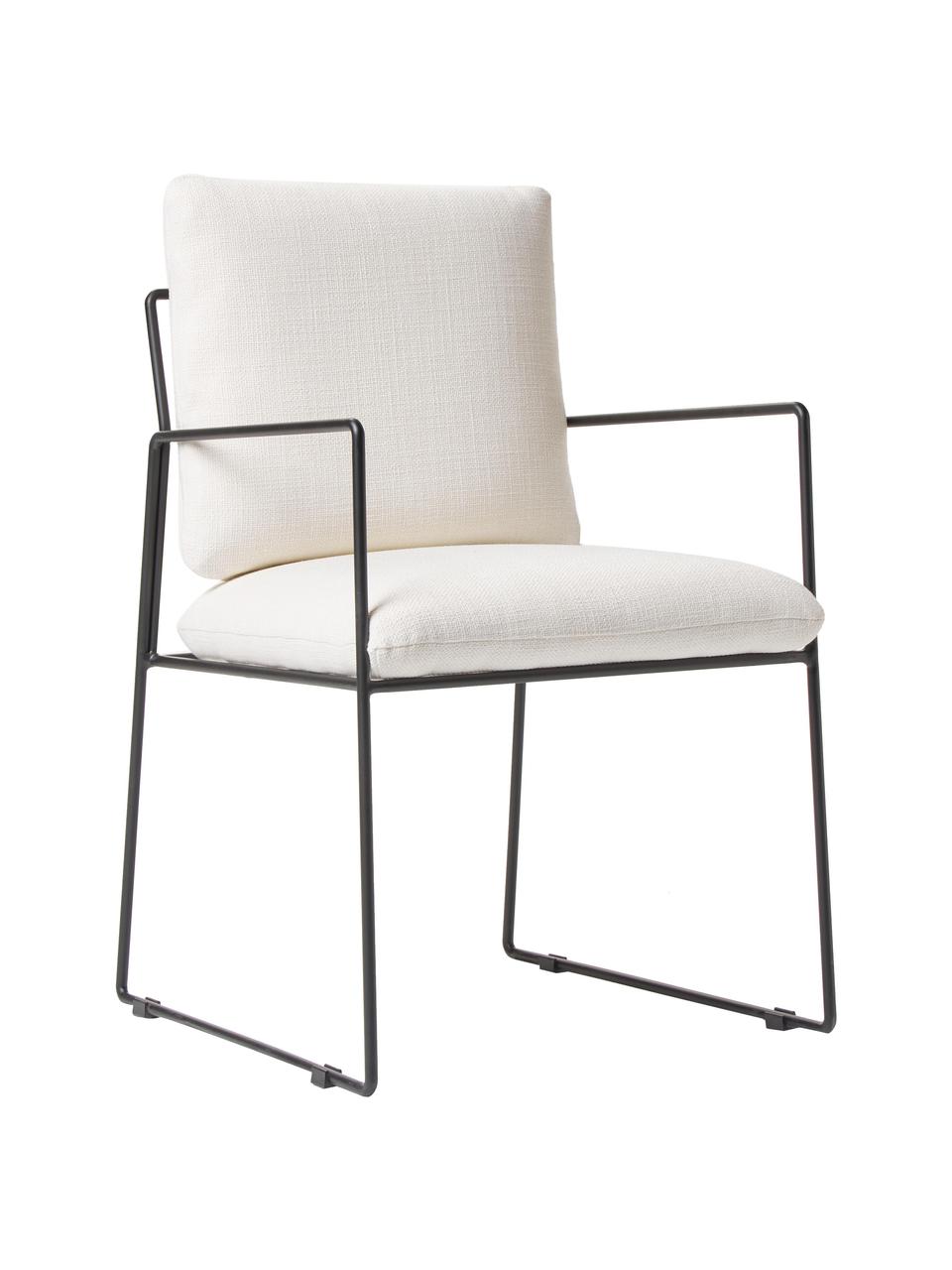 Sedia imbottita con struttura in metallo Wayne, Rivestimento: 97% poliestere 3% lino Co, Tessuto bianco, Larg. 54 x Prof. 52 cm