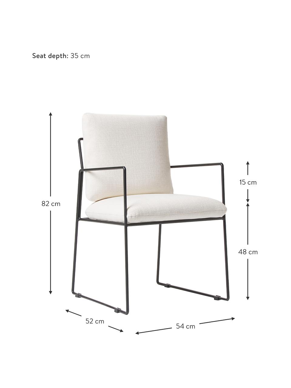 Krzesło tapicerowane z metalowym stelażem Wayne, Tapicerka: 80% poliester, 20% len Dz, Stelaż: metal malowany proszkowo, Biała tkanina, S 54 x G 52 cm