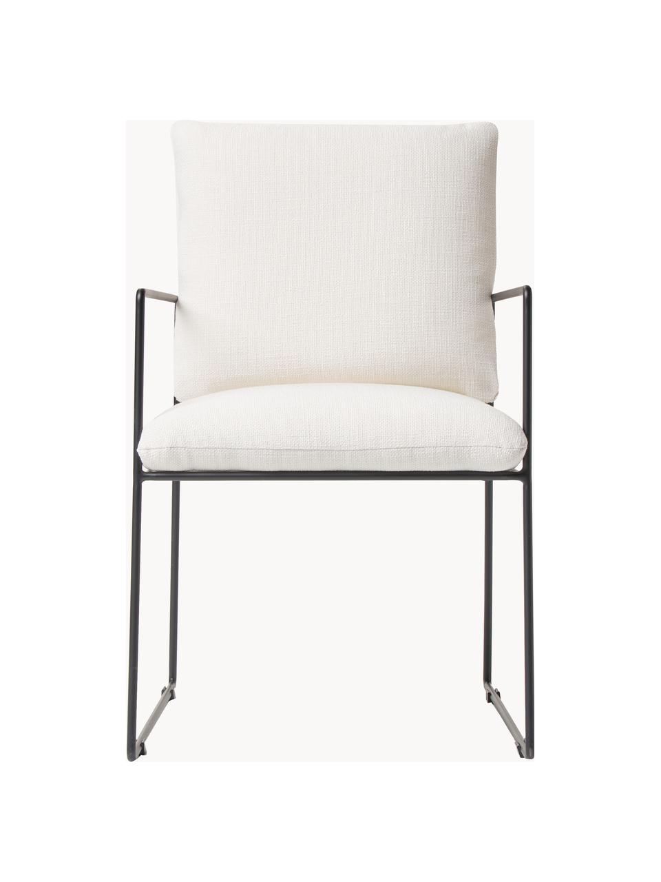 Gestoffeerde stoel Wayne, Bekleding: 80% polyester 20% linnen , Frame: gepoedercoat metaal, Geweven stof gebroken wit, B 54 x D 52 cm