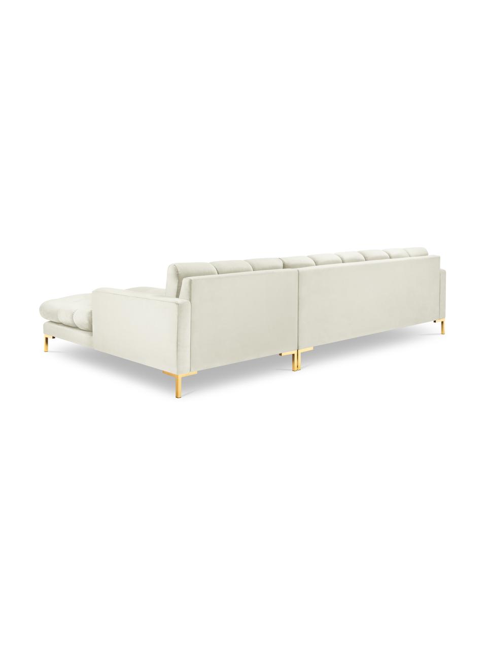 Canapé d'angle 5 places velours Mamaia, Velours blanc crème, larg. 293 x prof. 185 cm, méridienne à droite
