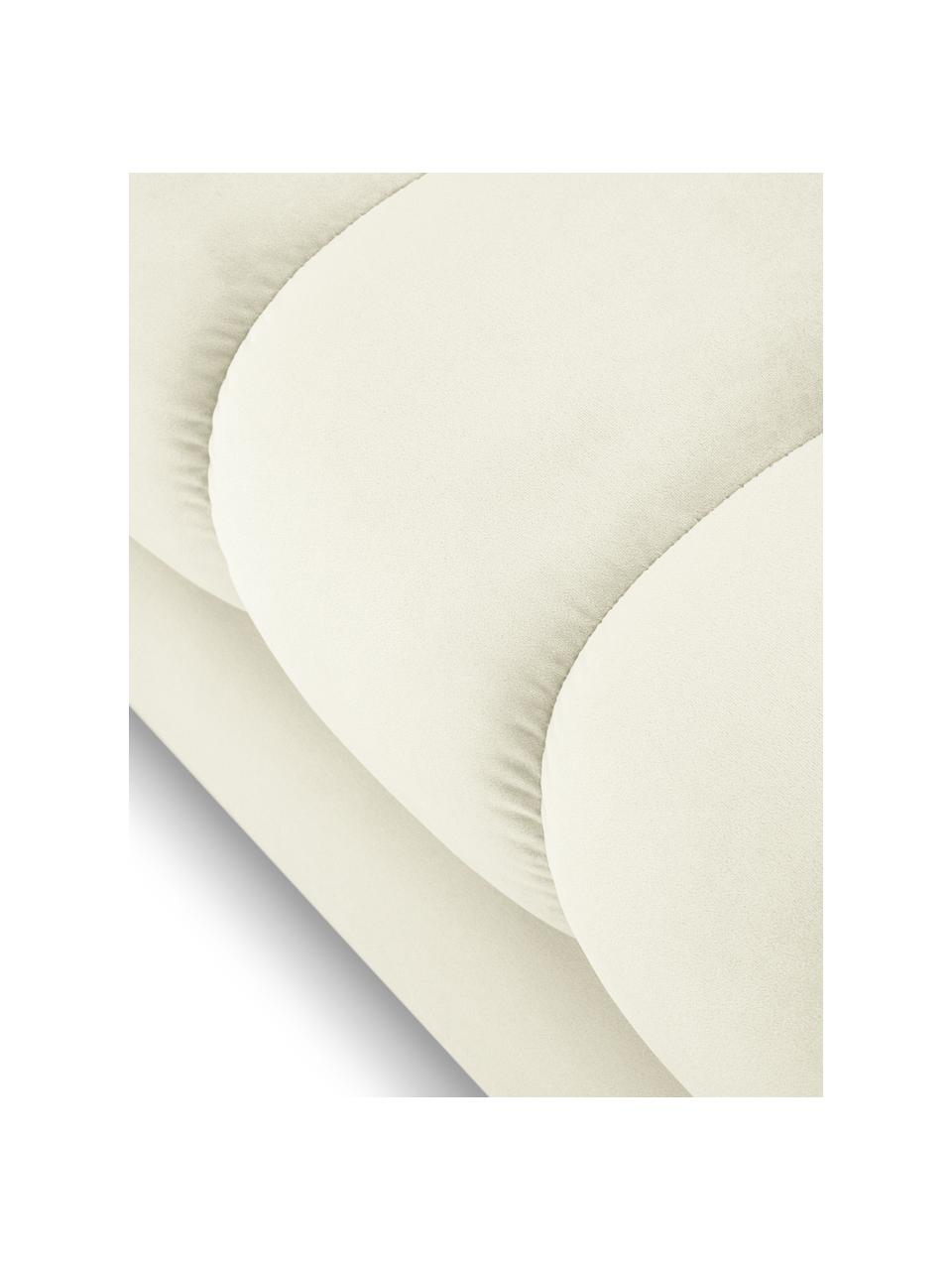 Sofa narożna z aksamitu Mamaia (5-osobowa), Tapicerka: 100% aksamit poliestrowy , Stelaż: lite drewno sosnowe, płyt, Kremowobiały aksamit, S 293 x G 185 cm, prawostronna