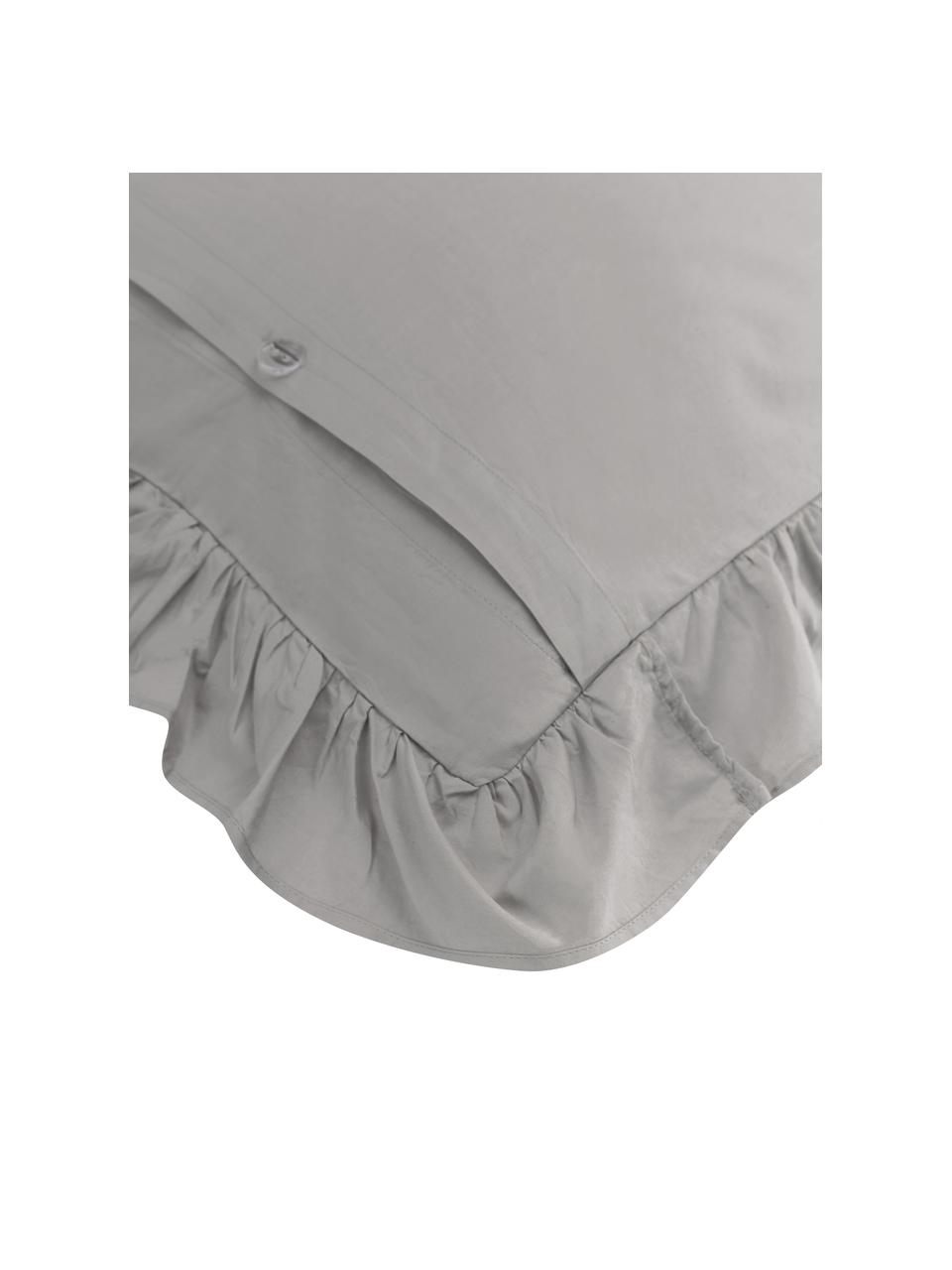 Funda de almohada de algodón con volantes Florence, Gris, 45 x 110 cm