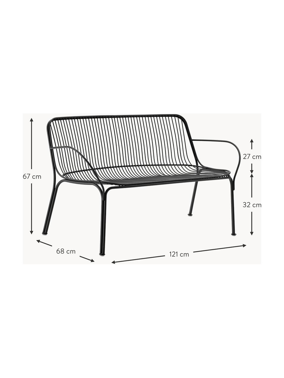 Banc de jardin Hiray, Acier galvanisé, laqué, Noir, larg. 121 x prof. 68 cm